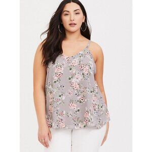 Torrid Womens Sophie Georgette Tie Back Swing Cami Top Plus Sz 3X Gray Floral